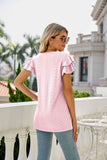 Eyelet Layered Flutter Sleeve V-Neck Top