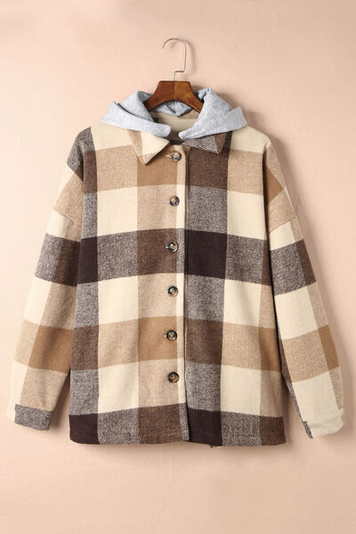 Button Up Plaid Hooded Jacket