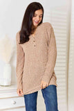 Double Take Notched Neck Ribbed Long Sleeve T-Shirt