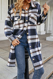 Plaid Button Up Collared Neck Coat with Pockets