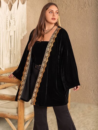 Plus Size Sequin Dropped Shoulder Open Front Outerwear