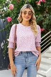 Polka Dot Round Neck Lantern Sleeve Blouse