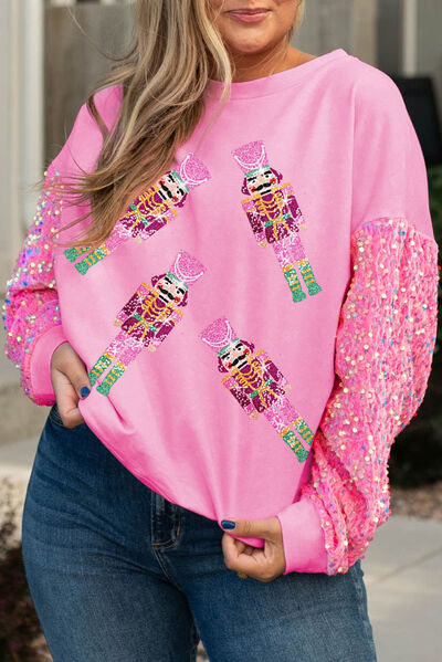 Plus Size Nutcracker Sequin Dropped Shoulder Sweatshirt