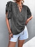 Printed Flutter Sleeve V-Neck Top