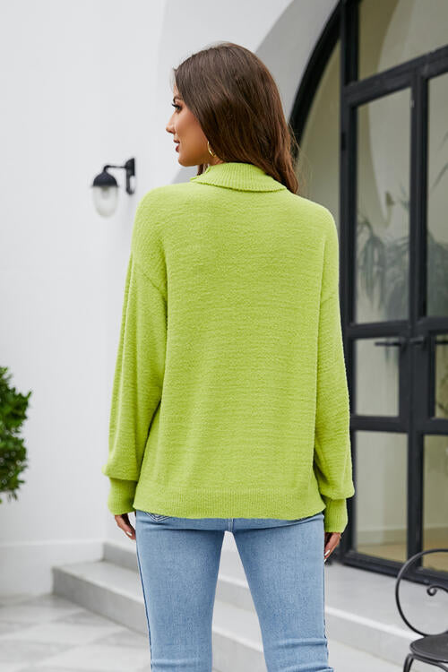 Mock Neck Dropped Shoulder Long Sleeve Sweater