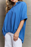 Plus Size Collared Half Sleeve Hem Detail Top