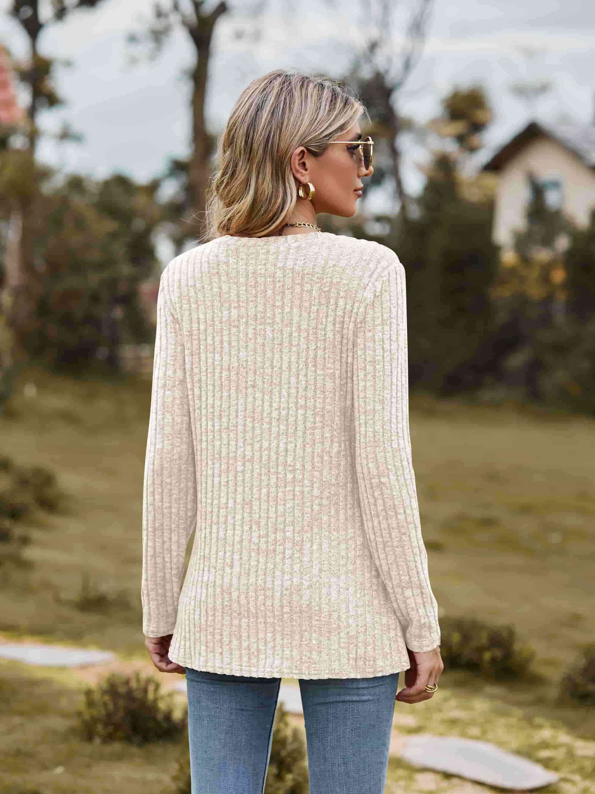 Ribbed Round Neck Long Sleeve Tee