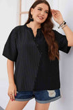 Plus Size Striped Notched Neck Half Sleeve Top