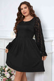 Melo Apparel Plus Size Lace Trim Round Neck Flounce Sleeve Dress