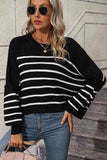 Striped Dropped Shoulder Round Neck Pullover Sweater