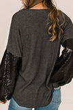 Plus Size Sequin Long Sleeve V-Neck Top