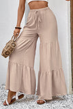 Drawstring Waist Tiered Flare Culottes