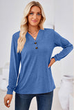 Notched Button Detail Long Sleeve T-Shirt