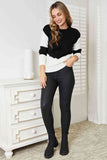 Woven Right Two-Tone Openwork Rib-Knit Sweater