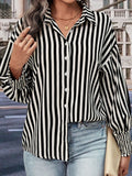 Striped Dropped Shoulder Smocked Wristband Shirt