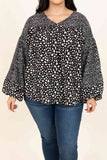 Plus Size Animal Print Balloon Sleeve Blouse