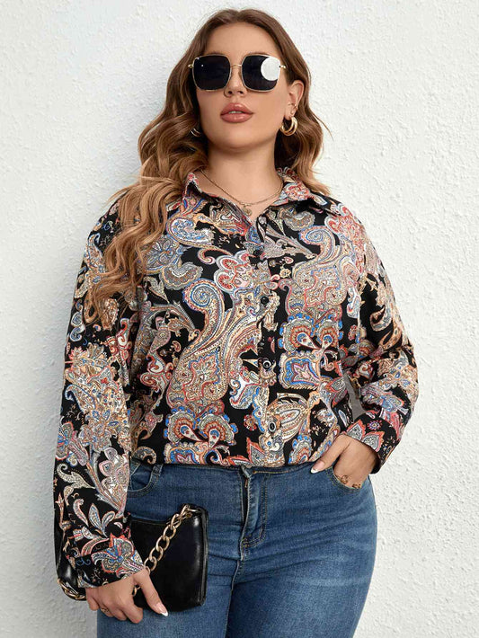 Plus Size Printed Long Sleeve Shirt