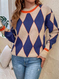 Geometric Round Neck Dropped Shoulder Sweater