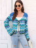 Striped Openwork Tied Cardigan