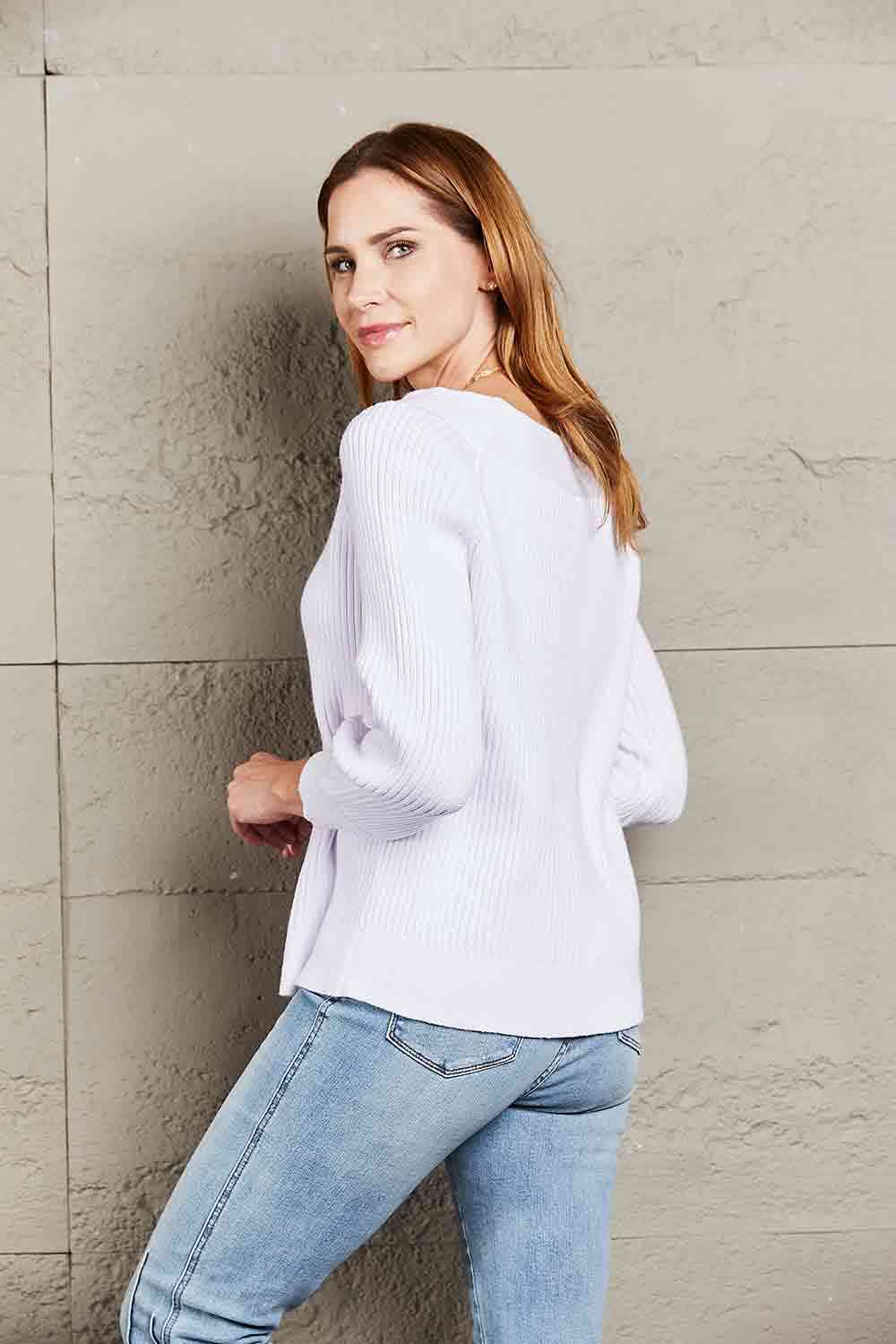 Double Take Off-Shoulder Rib-Knit Sweater