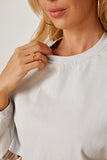 Round Neck Dropped Shoulder Cropped Sweatshirt