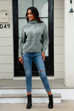 Cable-Knit Turtleneck Long Sleeve Sweater