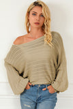 Openwork Boat Neck Lantern Sleeve Sweater