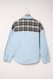 Plaid Pocketed Button Up Denim Jacket