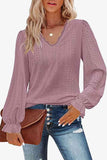 Eyelet V-Neck Flounce Sleeve Blouse