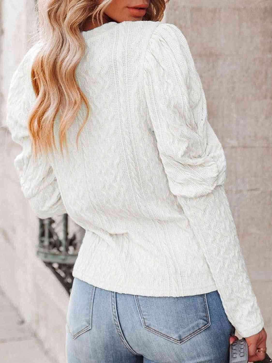 Round Neck Puff Sleeve Knit Top