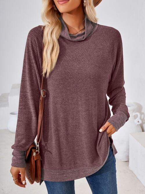 Contrast Mock Neck Long Sleeve T-Shirt