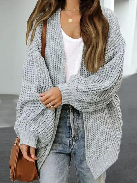 Drop Shoulder Balloon Sleeve Cardigan