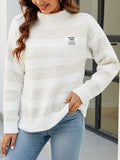 Striped Mock Neck Dropped Shoulder Sweater