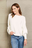 Woven Right Horizontal Ribbing Dolman Sleeve Sweater