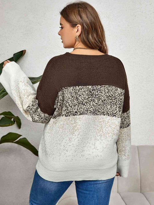 Plus Size Round Neck Long Sleeve Printed Sweater