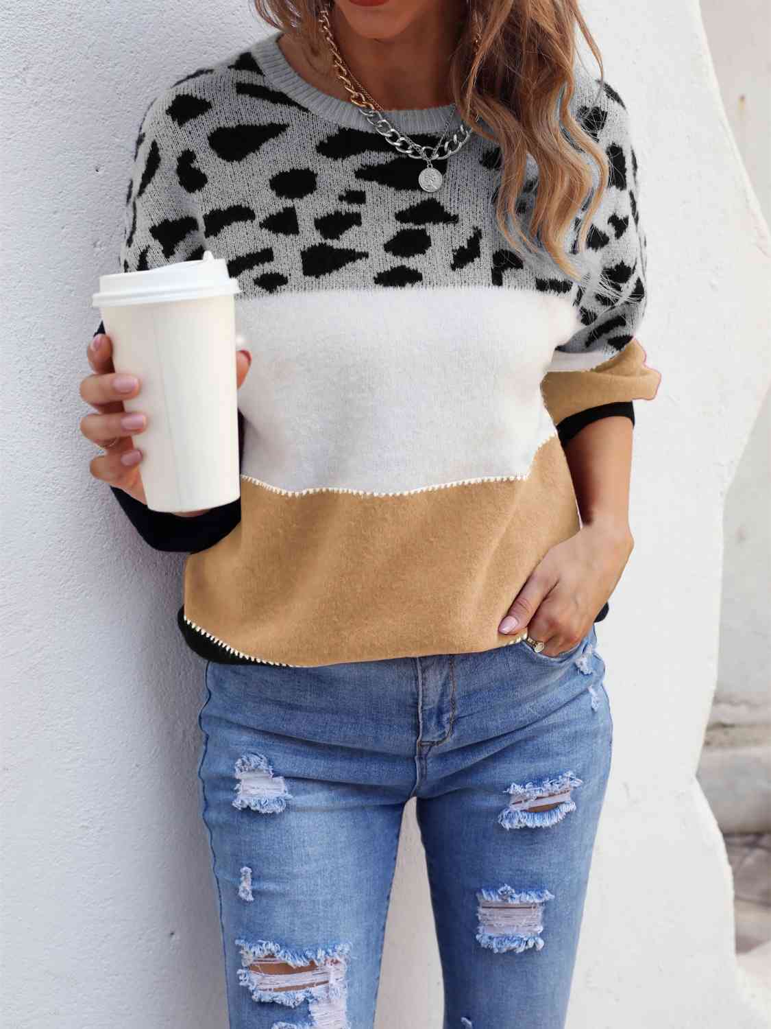 Color Block Round Neck Sweater