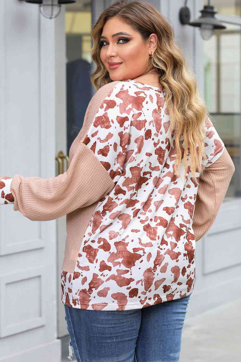 Plus Size Waffle-Knit Drop Shoulder Blouse