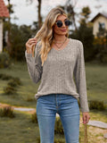 Ribbed V-Neck Long Sleeve Tee