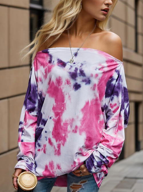 Tie-Dye Off-Shoulder Long Sleeve Blouse