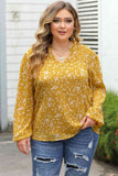 Plus Size Notched Neck Smocked Blouse