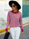 Houndstooth Round Neck Dropped Shoulder Sweater