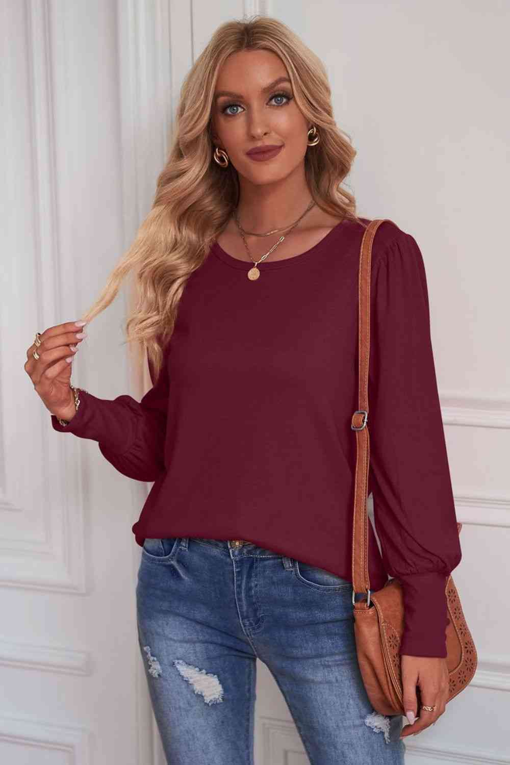 Round Neck Puff Sleeve T-Shirt