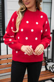 Woven Right Polka Dot Round Neck Dropped Shoulder Sweater