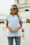 Swiss Dot Notched Neck Short Sleeve Top