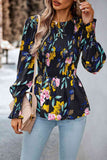 Round Neck Flounce Sleeve Peplum Top