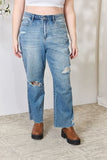 Judy Blue Full Size Distressed Raw Hem Straight Jeans