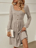 Square Neck Long Sleeve Sweater Dress