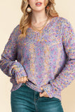 Heathered V-Neck Dropped Shoulder Sweater