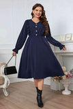 Melo Apparel Plus Size V-Neck Buttoned Flounce Sleeve Dress