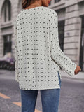 Swiss Dot V-Neck Long Sleeve Blouse